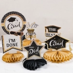 6Pcs/Set Congratulation Grads Party Bachelor Graduates Hat Honeycomb Desktop Decoration for 2024 Graduation Celebration Supplies