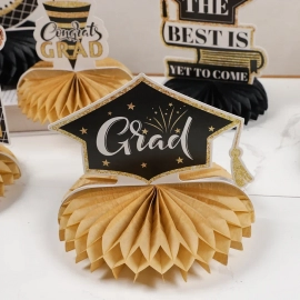 6Pcs/Set Congratulation Grads Party Bachelor Graduates Hat Honeycomb Desktop Decoration for 2024 Graduation Celebration Supplies