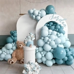 136Pcs Dusty Blue Balloon Garland Kit Ice Blue Metallic Silver Balloons for Baby Shower Birthday Wedding Graduation Party Decors