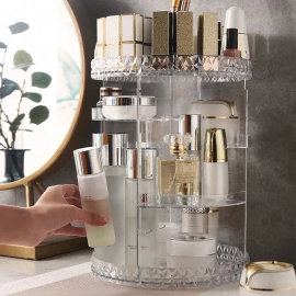 Rotating Makeup Organizer 360 Degree Spinning Makeup Cosmetic Storage Box Bathroom Skincar Desktop Dressing Table Lipstick Rack